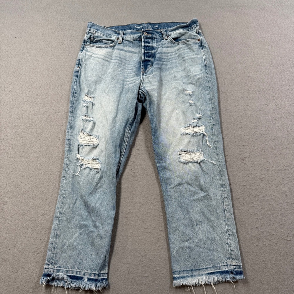 Old Navy Jeans Women's 12 Blue Light Wash Slouchy Straight  High Rise Distressed